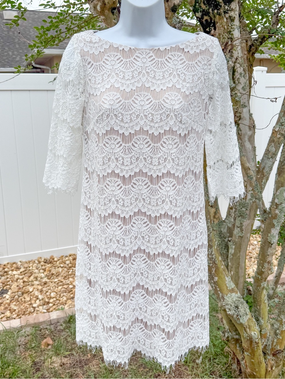 Jessica Howard White Lace Shift Dress 6P Petite Nude Lined